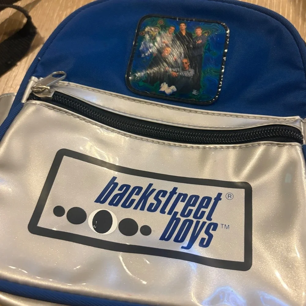 Vintage Y2K Backstreet Boys Mini Backpack 8in Blue Silver Pop Music Boy Band Bag